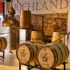 Copper pot stills in craft Rum distillery in Richland, GA.